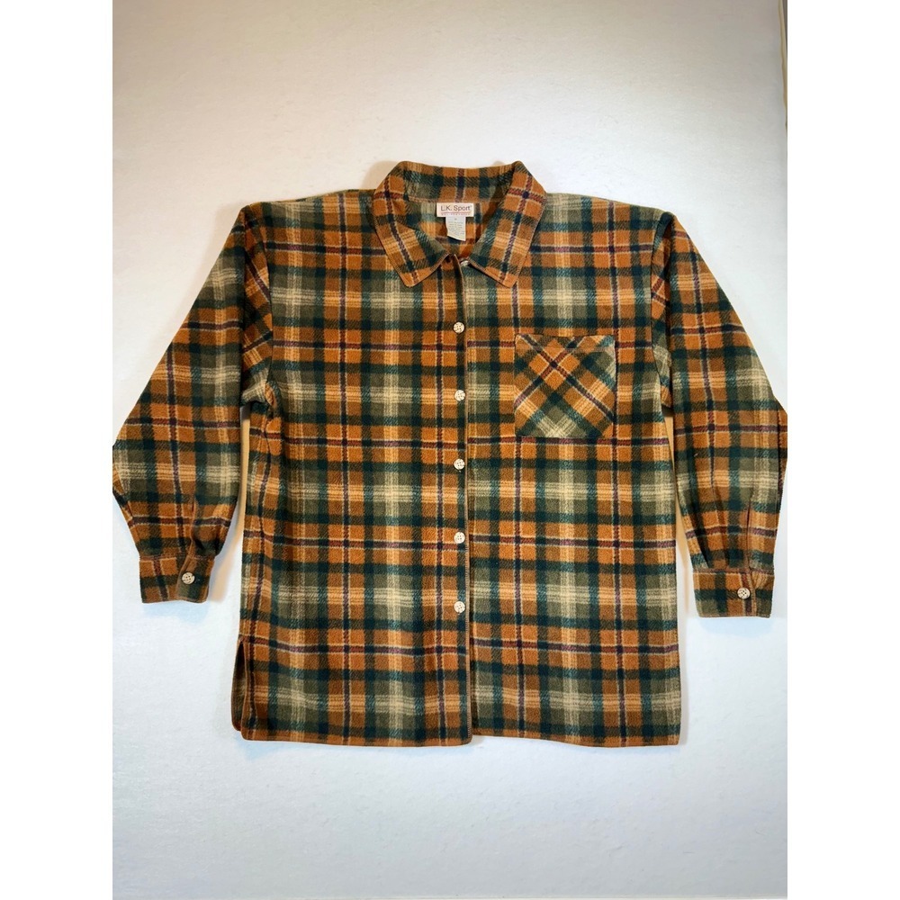 LK Sport Womens 1X Plaid Flannel Shirt Long Sleeve Button Up Top